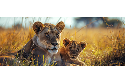 Lioness and her cub child resting in, an Animal Photo by Neirfy