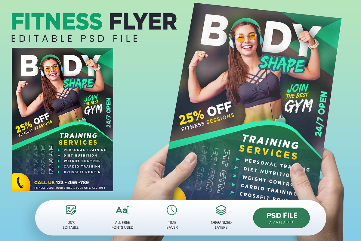 5 Fitness Flyer Bundle / Gym Flyer, a Flyer Template by Ammad (Photo 3 of 6)