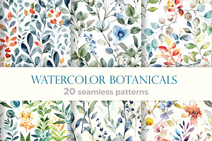 Watercolor Botanical Pattern Set