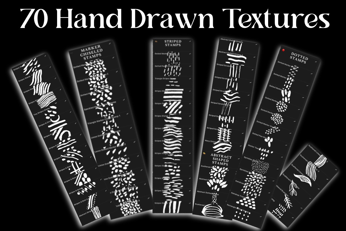 70Hand-Drawn Procreate Stamp Brushes, a Brush Add-On by Luna Y Mar (Photo 2 of 5)
