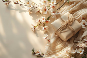 Elegant gift box with cherry blossoms on soft fabric background, a Holiday Photo by José Manuel Gelpi