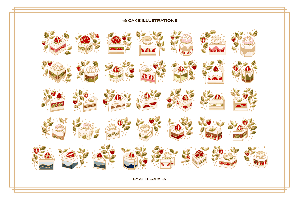 Sweet Cakes - Elements & Patterns, a Food Illustration by Artflorara (Photo 3 of 12)