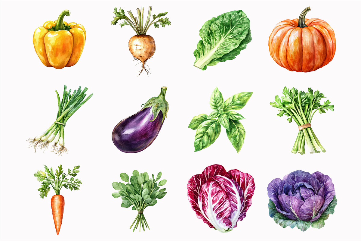 Watercolor Vegetables Clipart, an Illustration by Design Market (Photo 3 of 5)