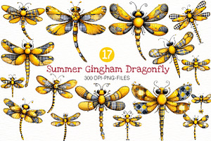 Summer Gingham Dragonfly Clipart, an Illustration by Designworld