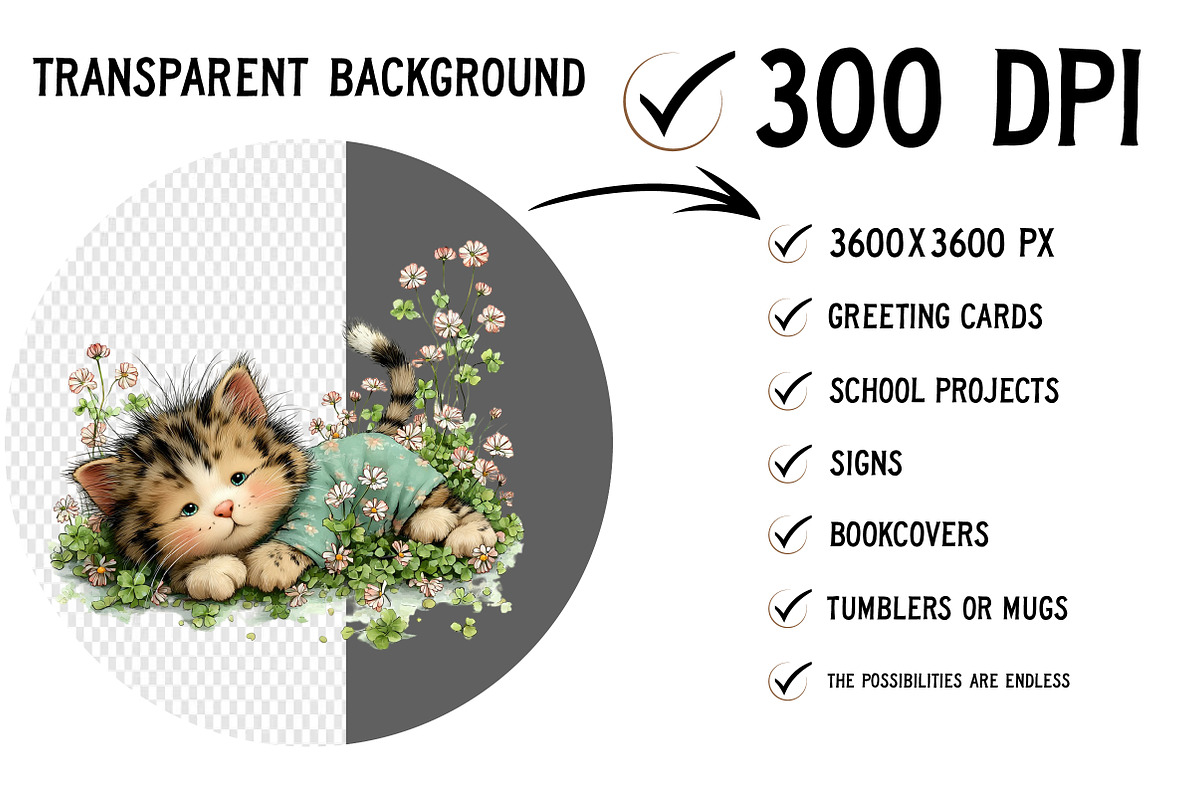 Whimsical Spring Cat Clipart PNG, an Illustration by Craft Nest (Photo 2 of 12)