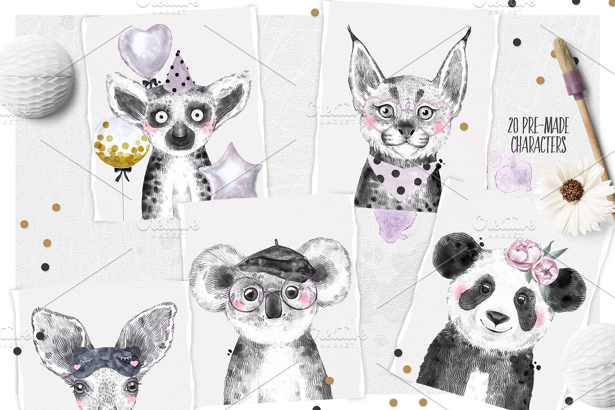 EXOTIC BABIES watercolor set, an Animal Illustration by Natali Smolova (Photo 6 of 8)