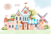 My little town. Watercolor clipart, a Decorative Illustration by VerAna (Thumbnail 6 of 11)