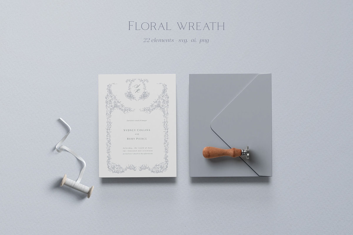 Floral wreath, flower monogram frame, an Illustration by Summer Nightingale Art (Photo 6 of 8)