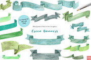 Green Watercolor Banners, an Illustration by LittleAcornGraphics (Thumbnail 1 of 4)