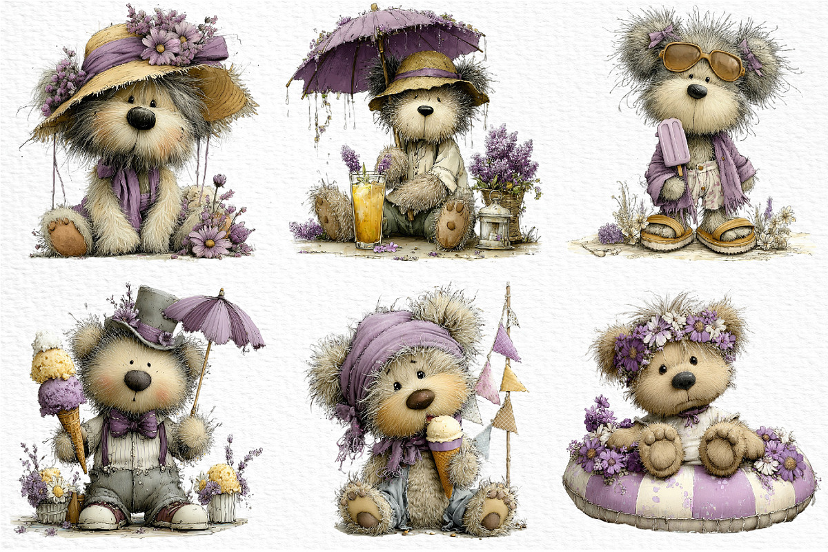 Whimsical Summer Teddy Bear Clipart, an Illustration by Craft Nest (Photo 4 of 6)