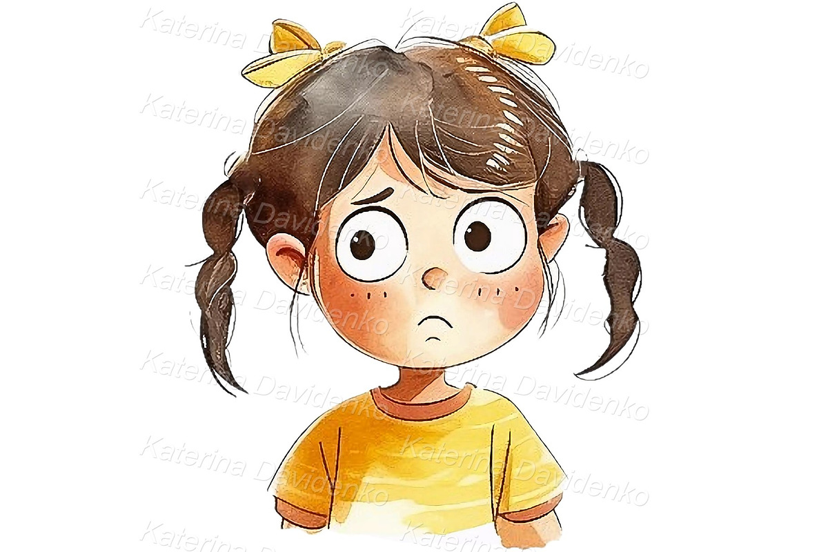 Kid girl emotions clipart set, a Person Illustration by Bubert Art (Photo 2 of 9)