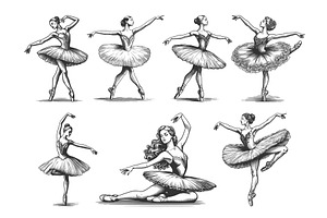 Ballet Dancer engraving set vector, a Person Illustration by AlexArt