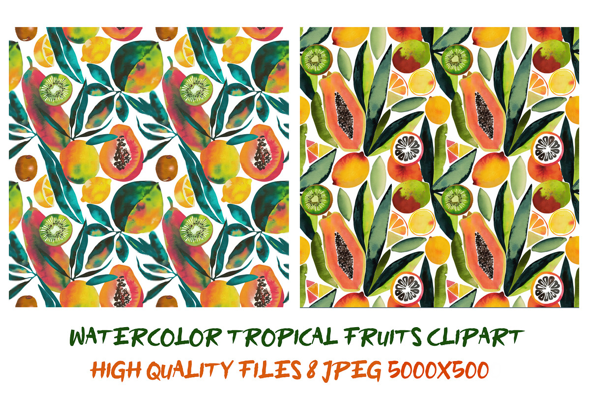 Watercolor tropical fruits patterns, an Illustration by SketchArtStudio (Photo 3 of 6)
