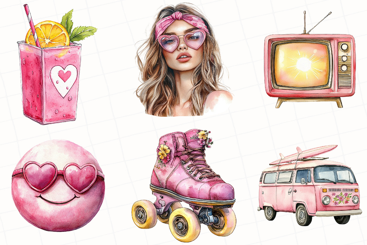 Pink Groovy Summer Clipart, an Illustration by OK Design (Photo 2 of 5)