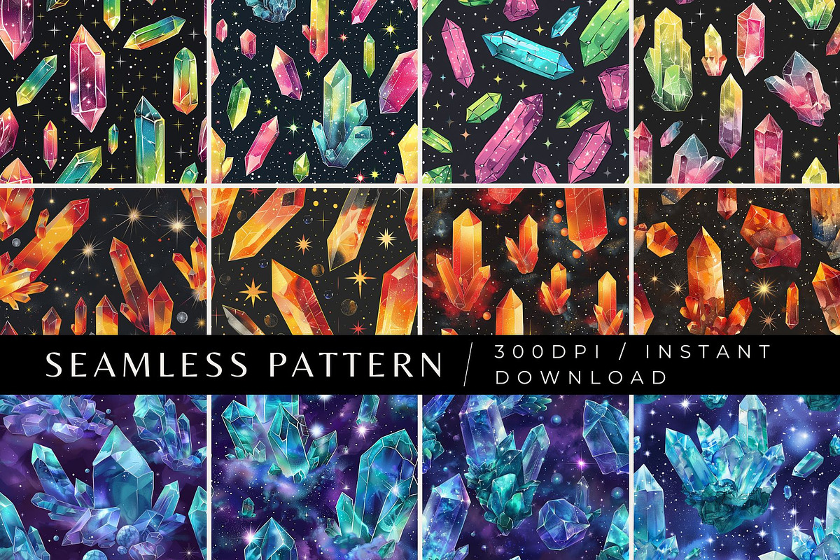 12 Nova's Crystals Seamless Patterns, a Pattern Graphic by Inknfolly (Photo 1 of 7)