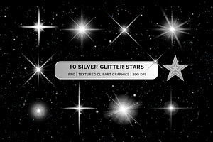 Silver Glitter Star PNG Overlay Set