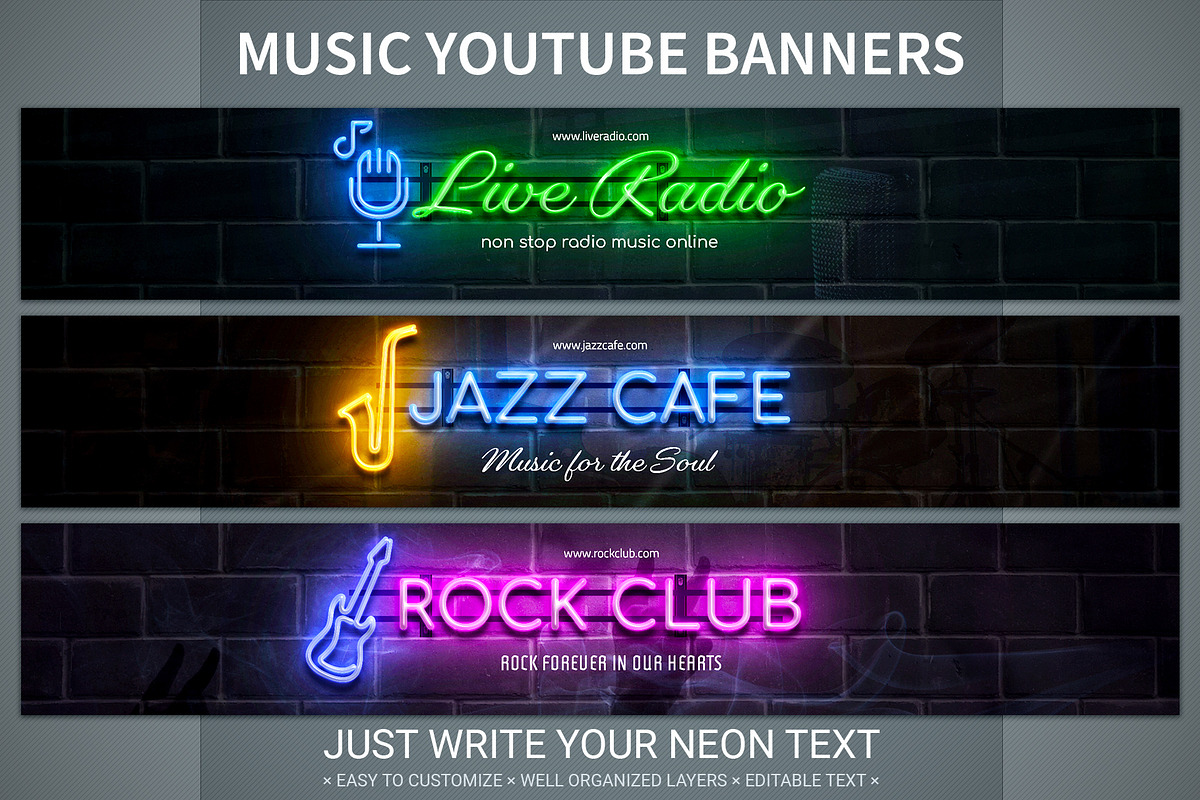 Neon music banner templates set, a Social Media Template by Genestro Shop (Photo 1 of 4)