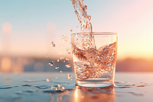 Glass of water splashing in sunlight, a Food & Drink Photo by AlyaAnd