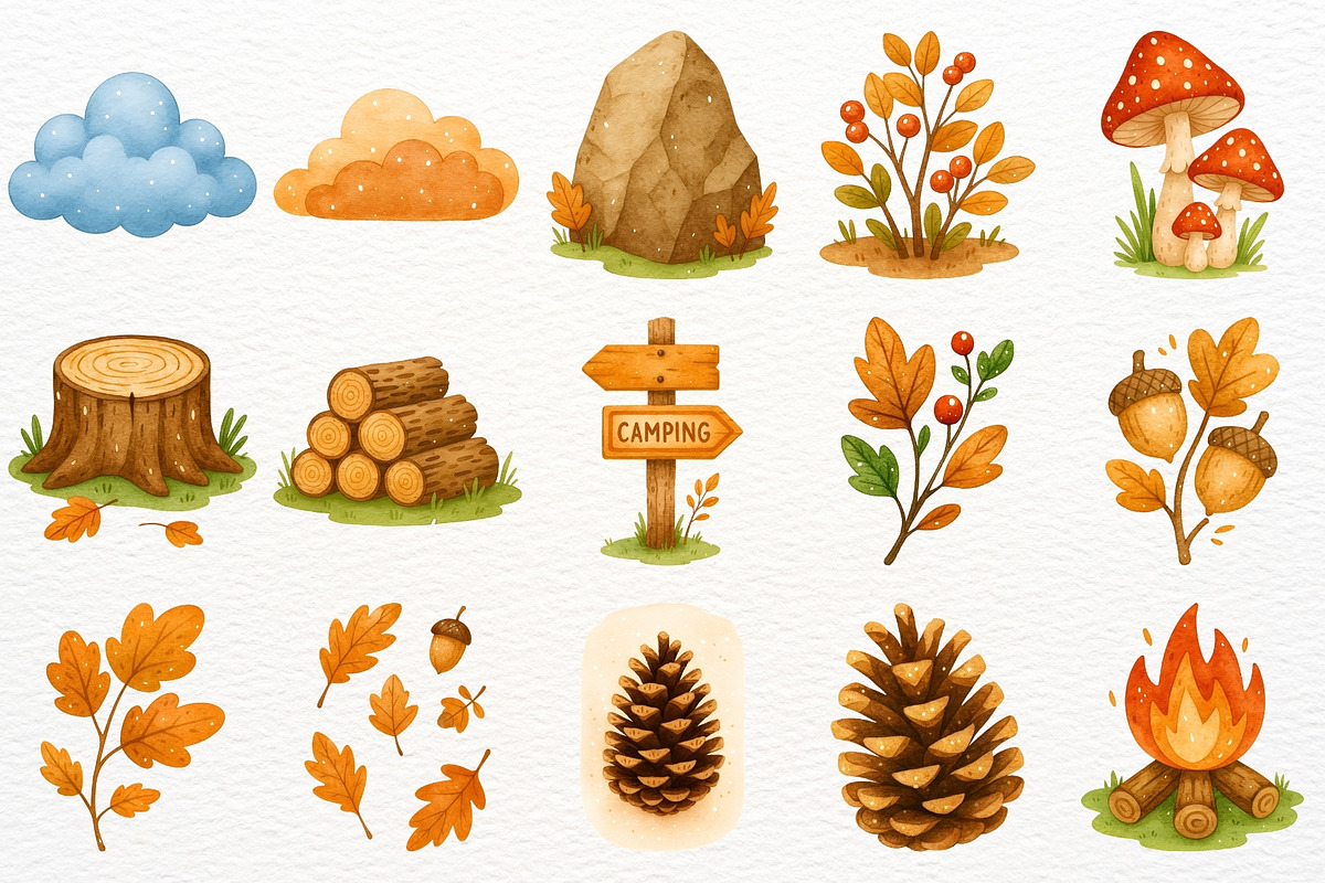 Fall Camping Clipart Woodland Animal, a Seasonal Illustration by SugarCloudStudioArt (Photo 5 of 10)