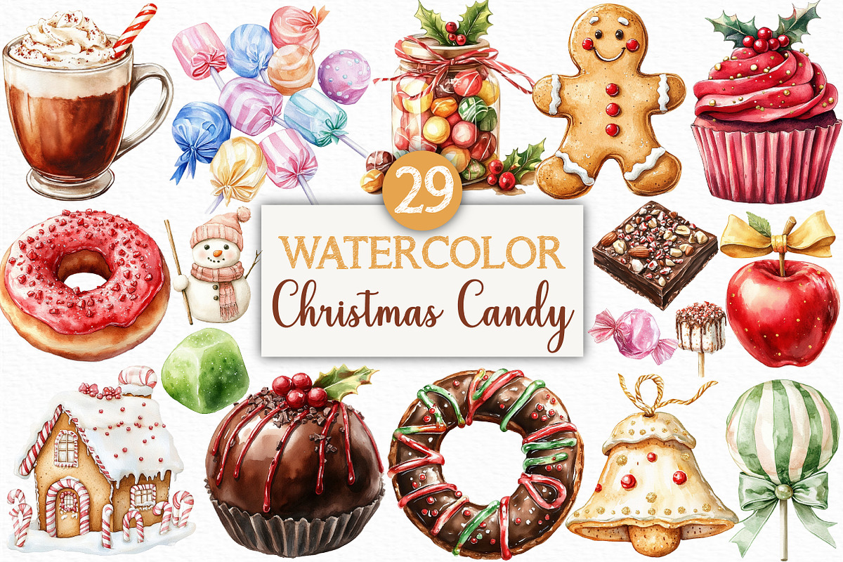 Watercolor Christmas Candy Clipart, an Illustration by Craft Nest (Photo 1 of 6)
