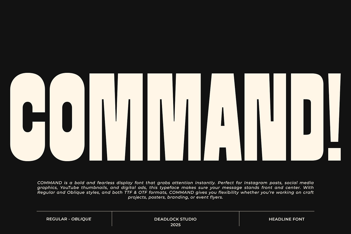 COMMAND! BOLD DISPLAY FONT!, a Sans Serif Font by deadlock studio (Photo 1 of 8)