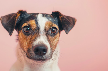 Tan Dog with Floppy Ears Posing Against Pink Backdrop - Generati, an Animal Photo by José Manuel Gelpi
