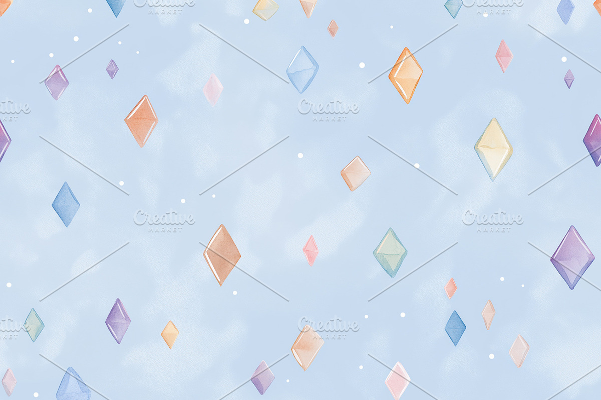 Seamless pattern, falling diamonds pattern on blue watercolor sk, a Pattern Graphic by Studio ANNA
