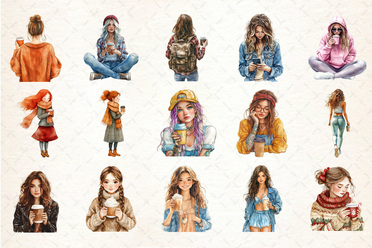 American Girls with coffee clipart, an Illustration by Rose Art (Photo 2 of 7)