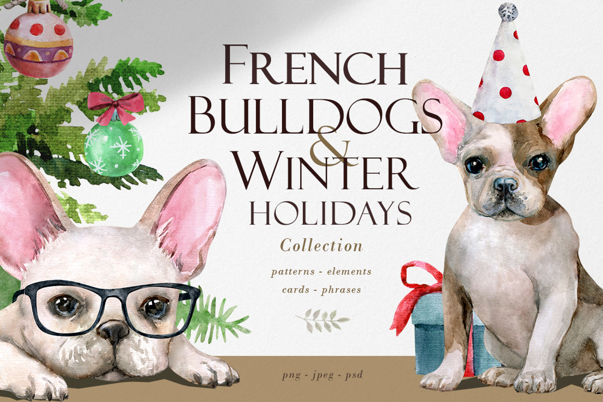 French Bulldogs and Winter Holidays, an Animal Illustration by Wenona (Photo 1 of 8)