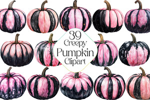 Creepy Black and Pink Fall Pumpkin, an Illustration by DreamPrint404