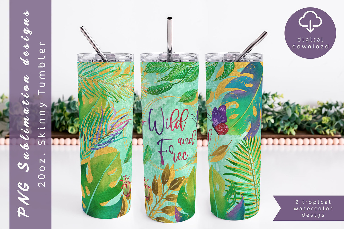 Tropical leaves sublimation tumbler, an Object Graphic by AnastasiaWatercolor (Photo 2 of 4)