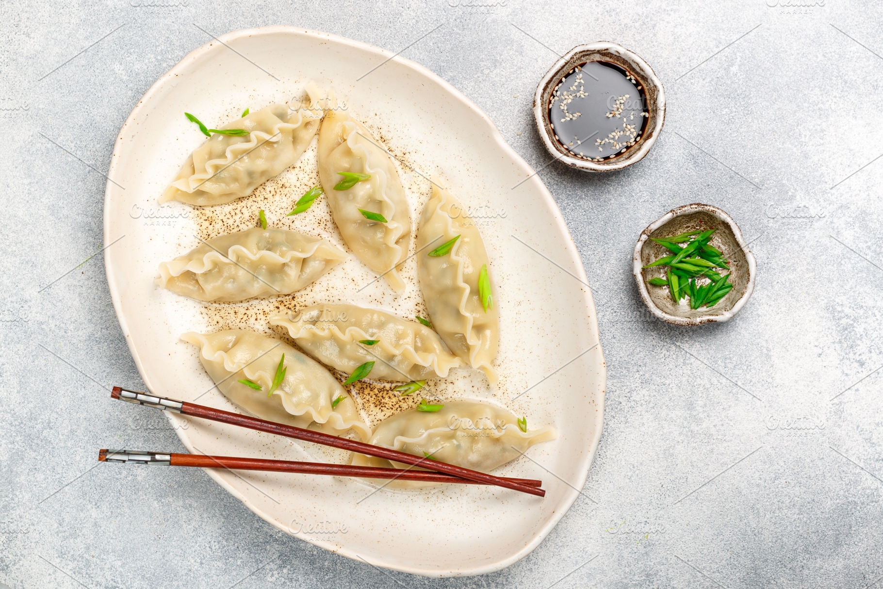 Korean dumplings stock photo containing asian and background, a Food & Drink Photo by La_Vanda