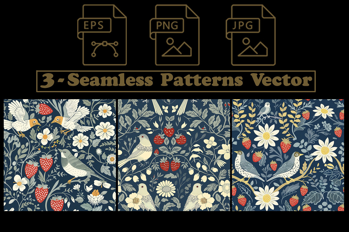 Indigo Strawberry Thief Patterns, a Pattern Graphic by one-touch