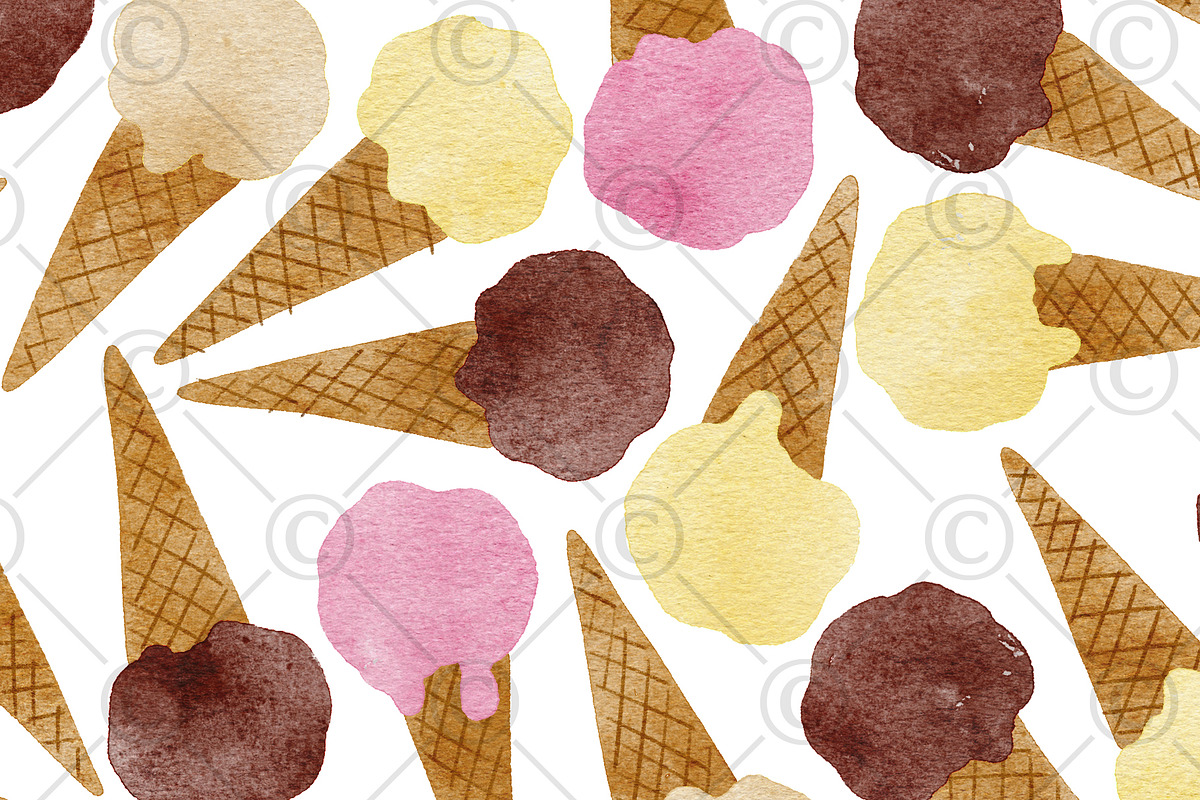 Watercolour Ice Cream Pattern, a Pattern Graphic by Rebecca Flaherty (Photo 3 of 3)