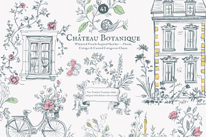chateau clipart vintage doodles set, a Decorative Illustration by Patishop Art