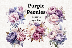 Watercolor Purple Peonies PNG