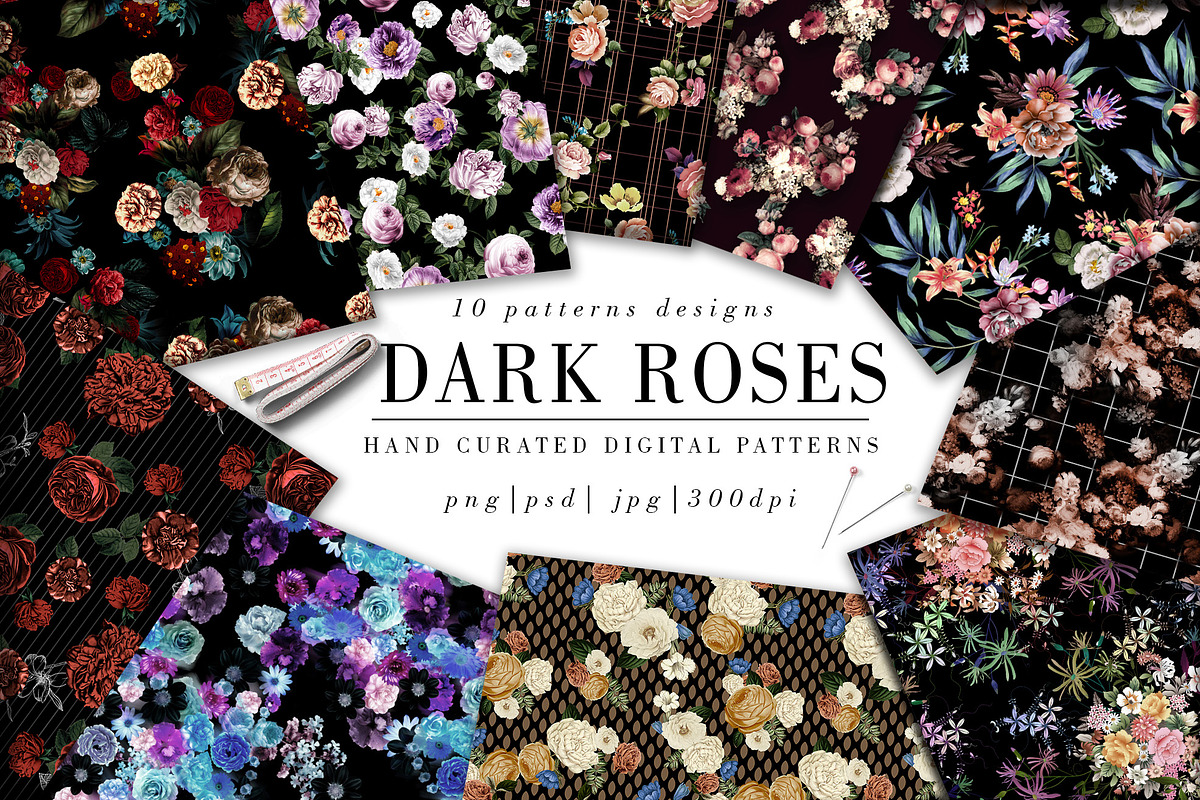 Dark Roses, a Pattern Graphic by Luiz da Rolt Grathwohl