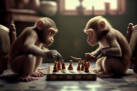 Illustration of two monkeys playing chess