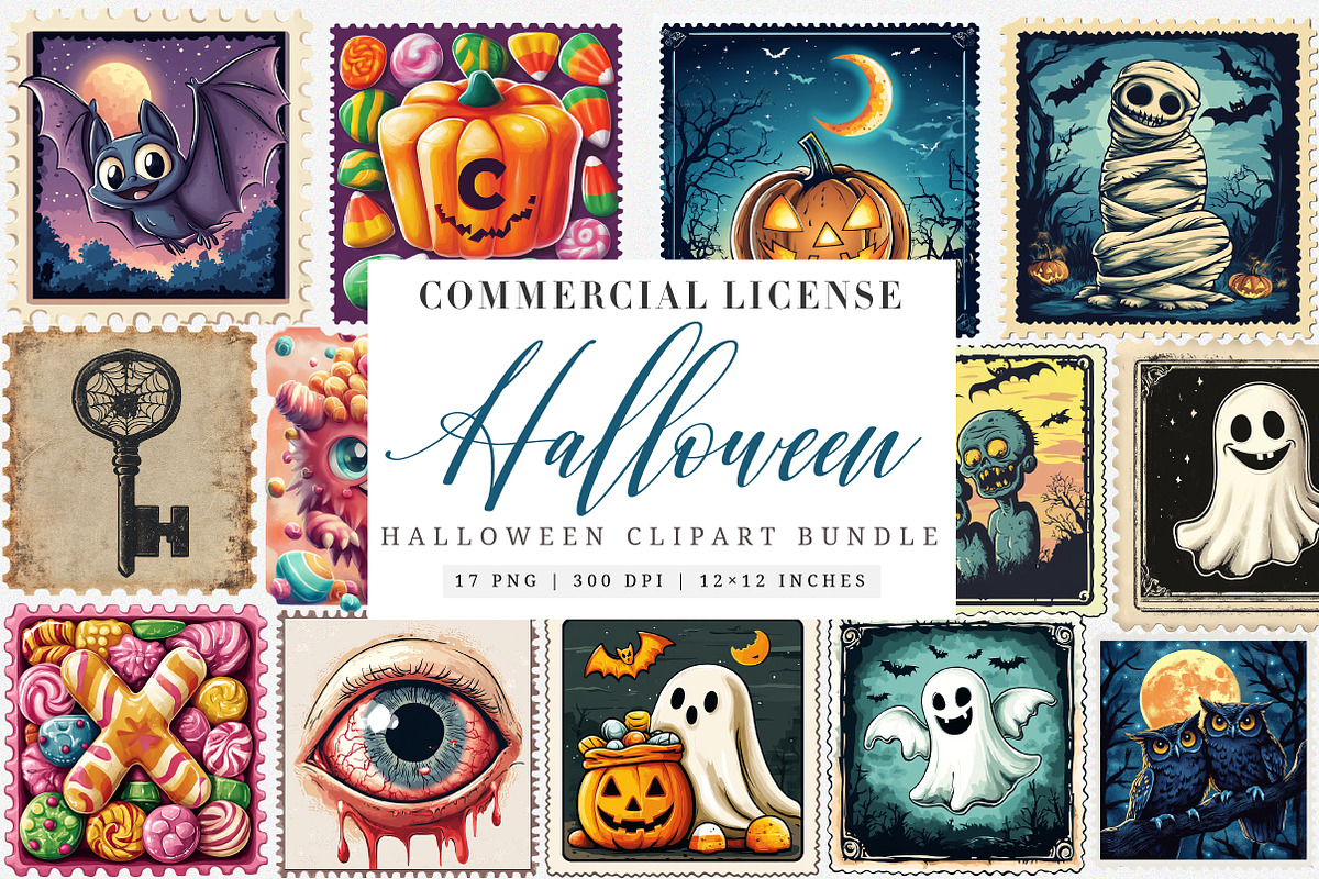 Cute Halloween Postage Clipart, an Illustration by SinaCreation (Photo 1 of 7)