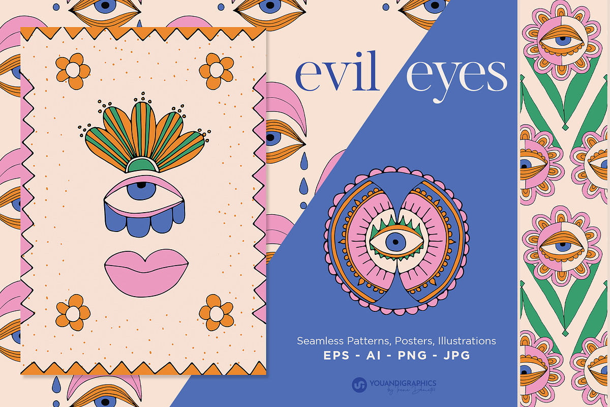 Evil Eyes Graphics Posters Patterns, a Graphic by Youandigraphics (Photo 1 of 15)