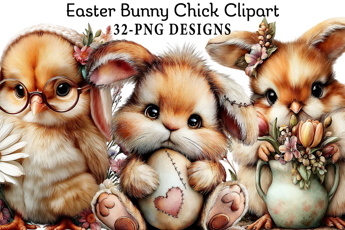 Easter Bunny Chick Clipart, an Illustration by Daily.Designs (Photo 1 of 7)