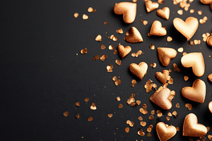 Golden heart confetti on dark background, a Holiday Photo by AlyaAnd