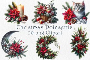 Christmas Poinsettia Clipart Set