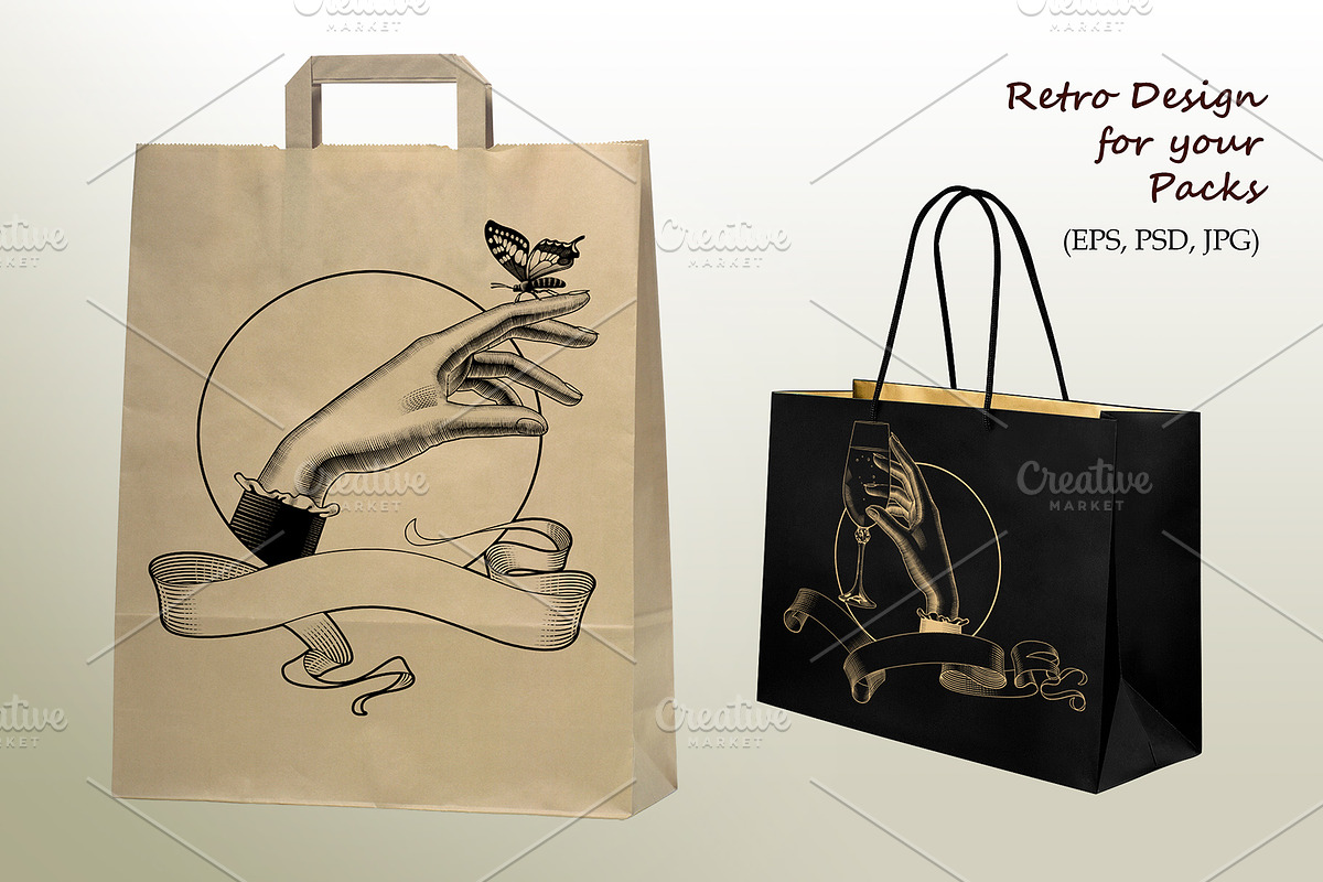 Vintage Engraved Hands Vector Set, a Person Illustration by Retro Graphic Box (Photo 5 of 8)