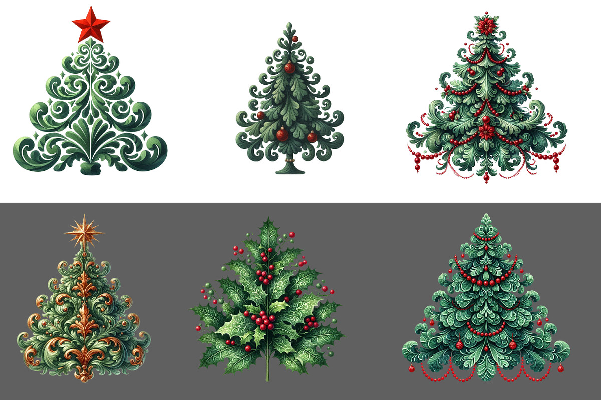 Christmas Tree Damask Clipart, an Illustration by Designworld (Photo 3 of 5)