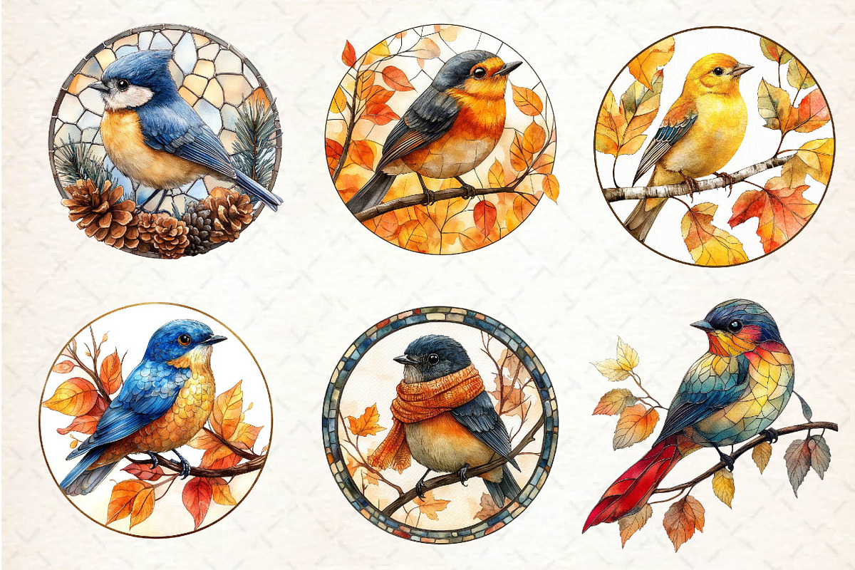 Fall Stained Glass Birds Clipart, an Illustration by Dream Creation (Photo 5 of 6)