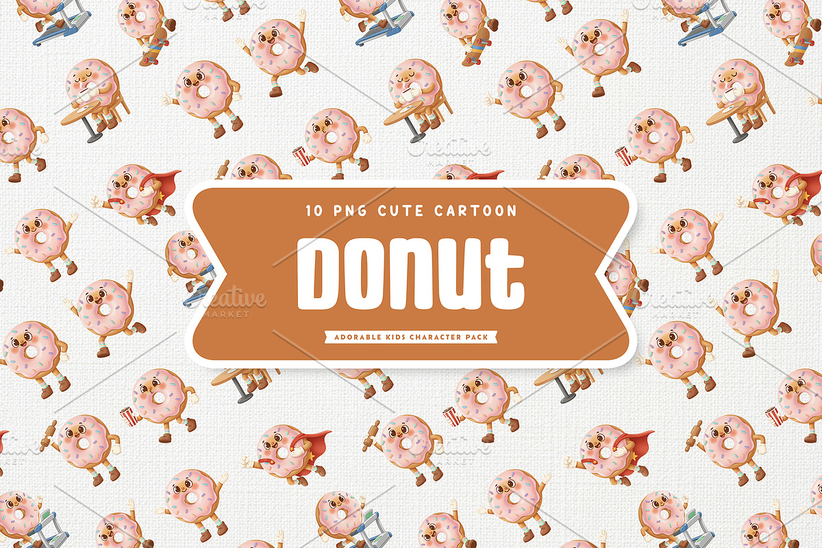 Lovely Donut Mascot Cute Cartoon, a Food Illustration by Gohsantosa (Photo 2 of 4)
