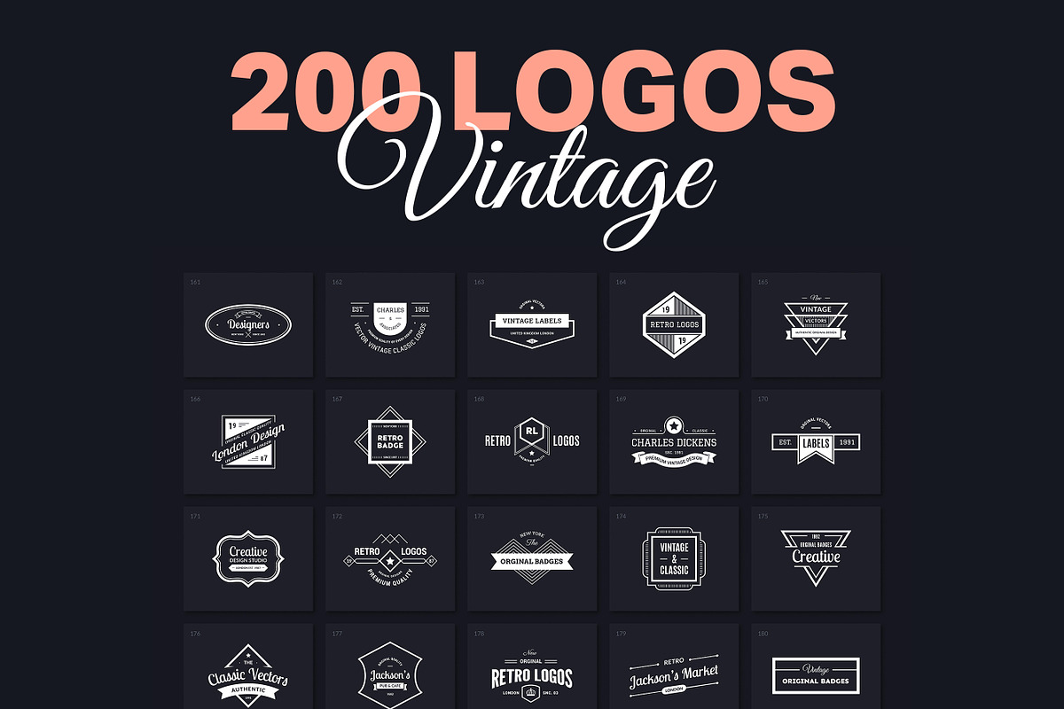200 Vintage Logos, a Branding & Logo Template by Amito Vectors (Photo 1 of 11)