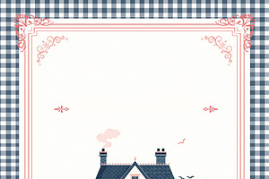Charming cottage core house with pink door, window boxes, and blooming rose bus, an Illustration by Studio ANNA