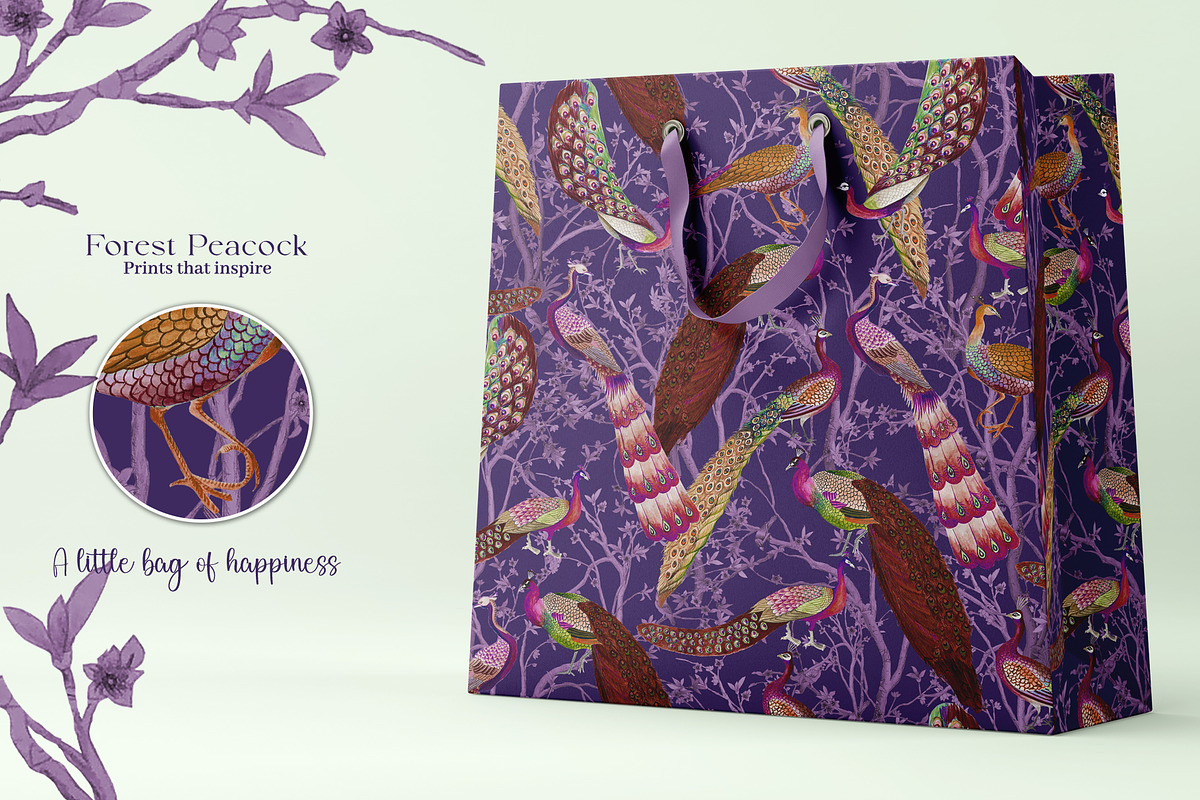 Forest Peacock Prints & Patterns, a Pattern Graphic by GND ART STUDIO (Photo 6 of 8)